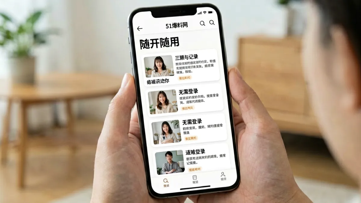 用户在手机端浏览51爆料内容的场景，展示平台无门槛直接访问和内容流清晰的使用体验