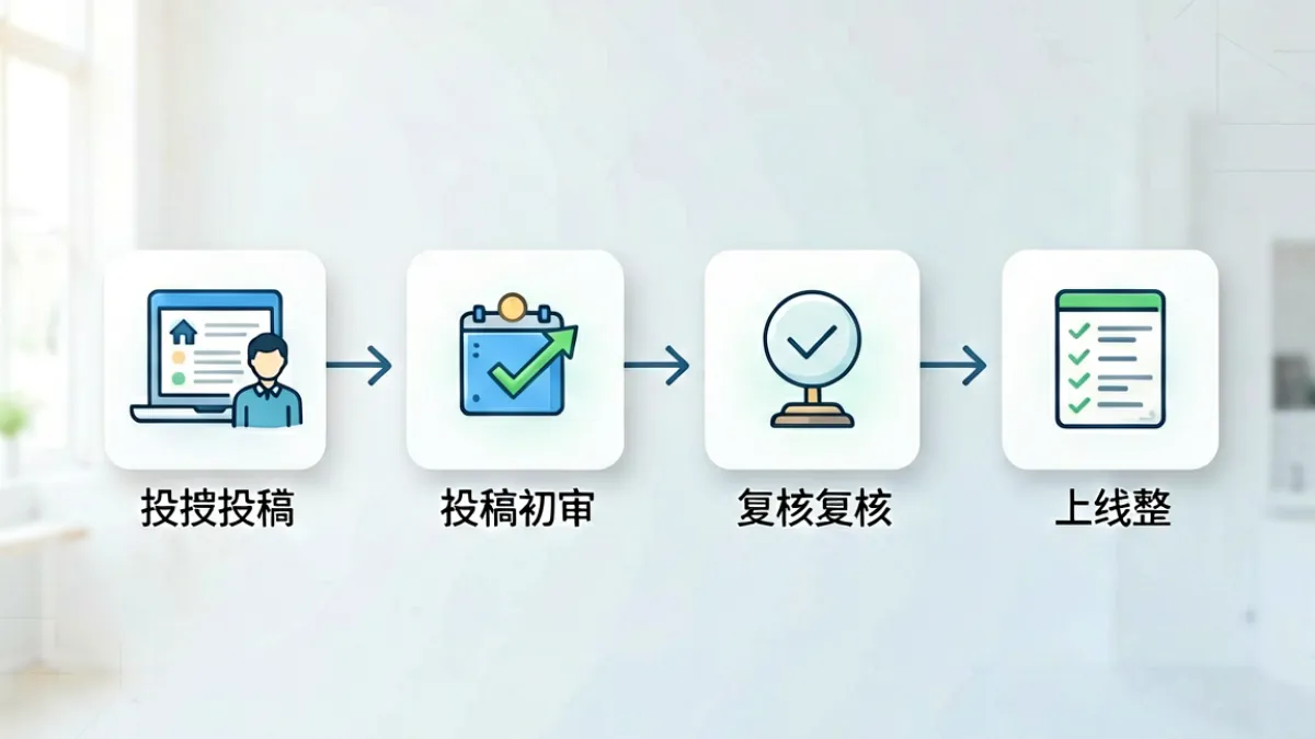 51爆料平台审核流程示意图，展示从投稿到上线的多个节点
