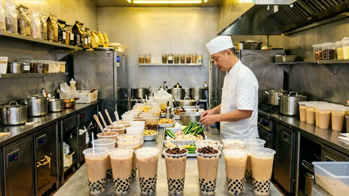 51爆料用户拍摄的奶茶门店后厨环境视频截图，显示操作台杂乱与食材存放问题